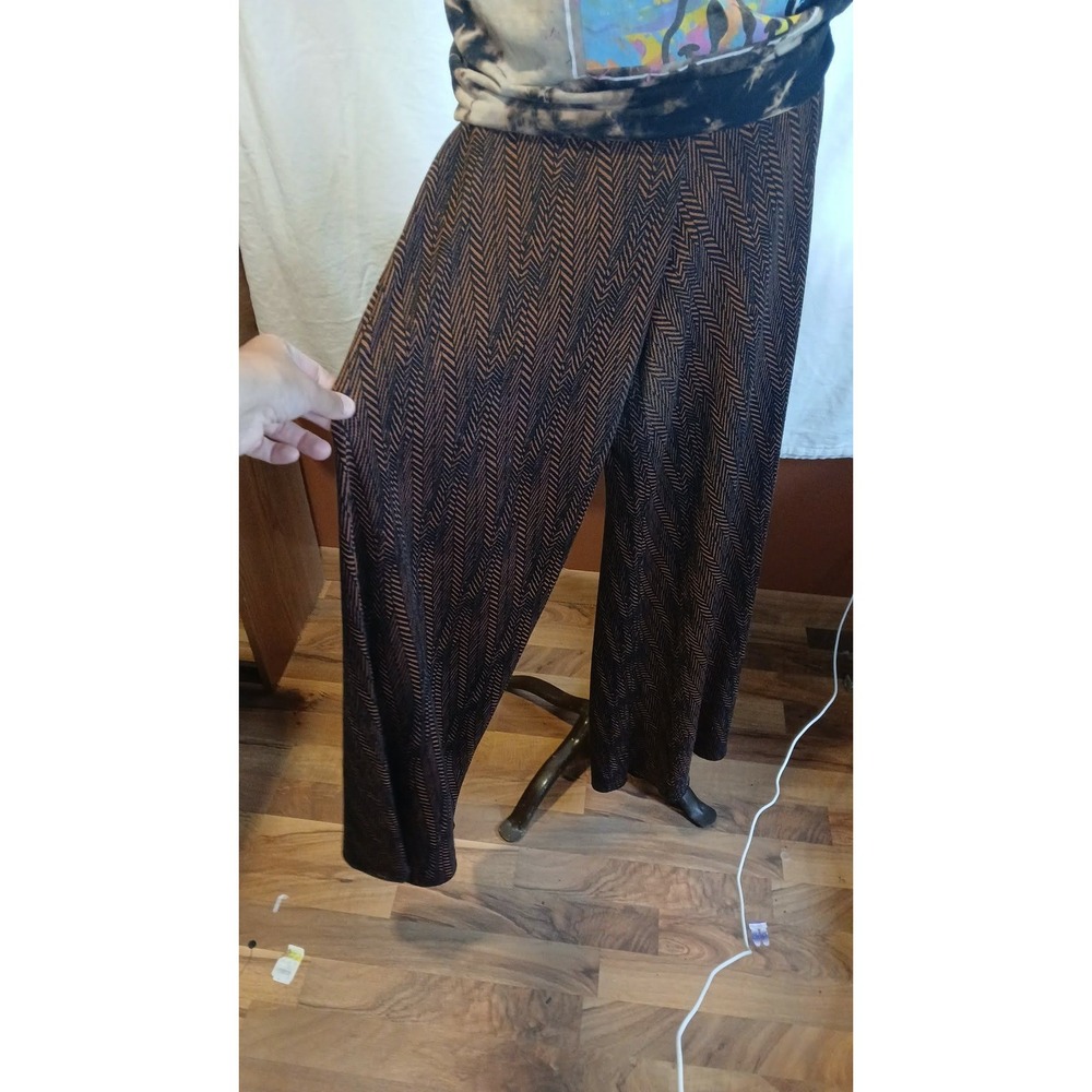 Minx USA Womens Copper&Black Herringbone Wide Leg Palazzo Pants Large T1636 Boho